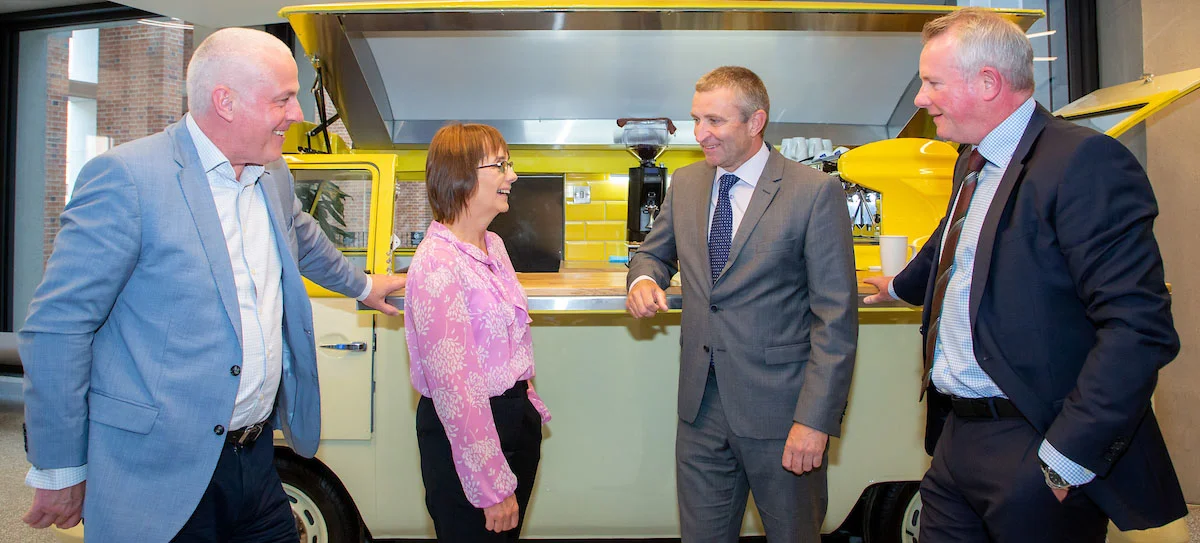 Launch of The Innovation Exchange…..29-9-22Conor Carmody, Innovation Exchange, Mary O’Connor, CIO ESB, Niall Collins TD Minister of State for Skills and Further Education and Mark Jordan, Skillnet Ireland at the launch of The Innovation Exchange, a programme that accelerates digital transformation for large multinational businesses (MNCs) by connecting them with indigenous Irish SMEs, is calling on innovative technology scale-ups to join the programme and collaborate with MNCs to help address their challenges.
Pic Jenny Barker Photography